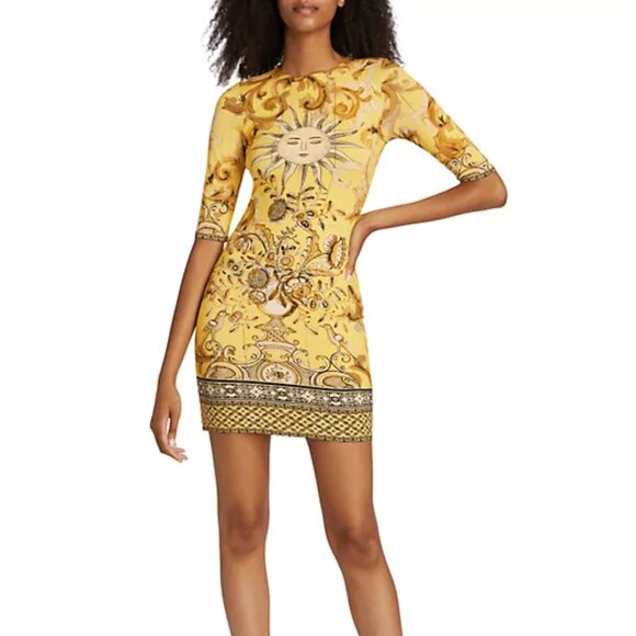 NWT$395 Alice + Olivia Delora Baroque Crew Neck Fitted Mini Dress Sz 4 (XS-S) - Picture 3 of 16